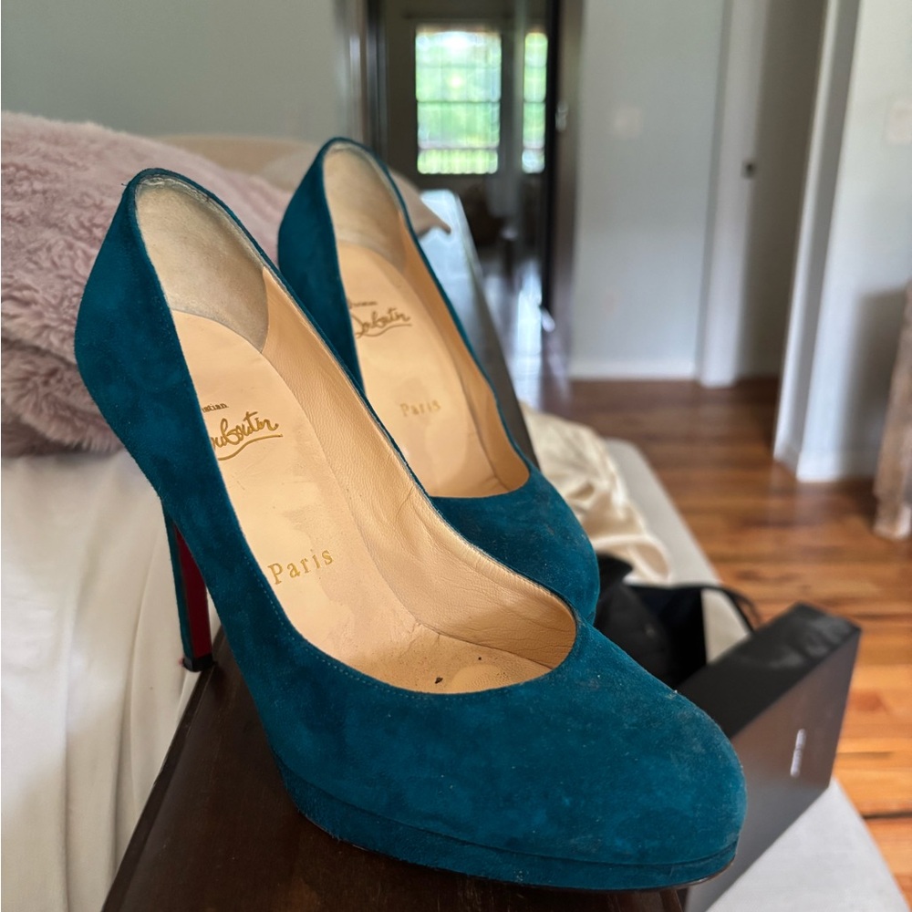 Christian Louboutin Teal Suede Pumps